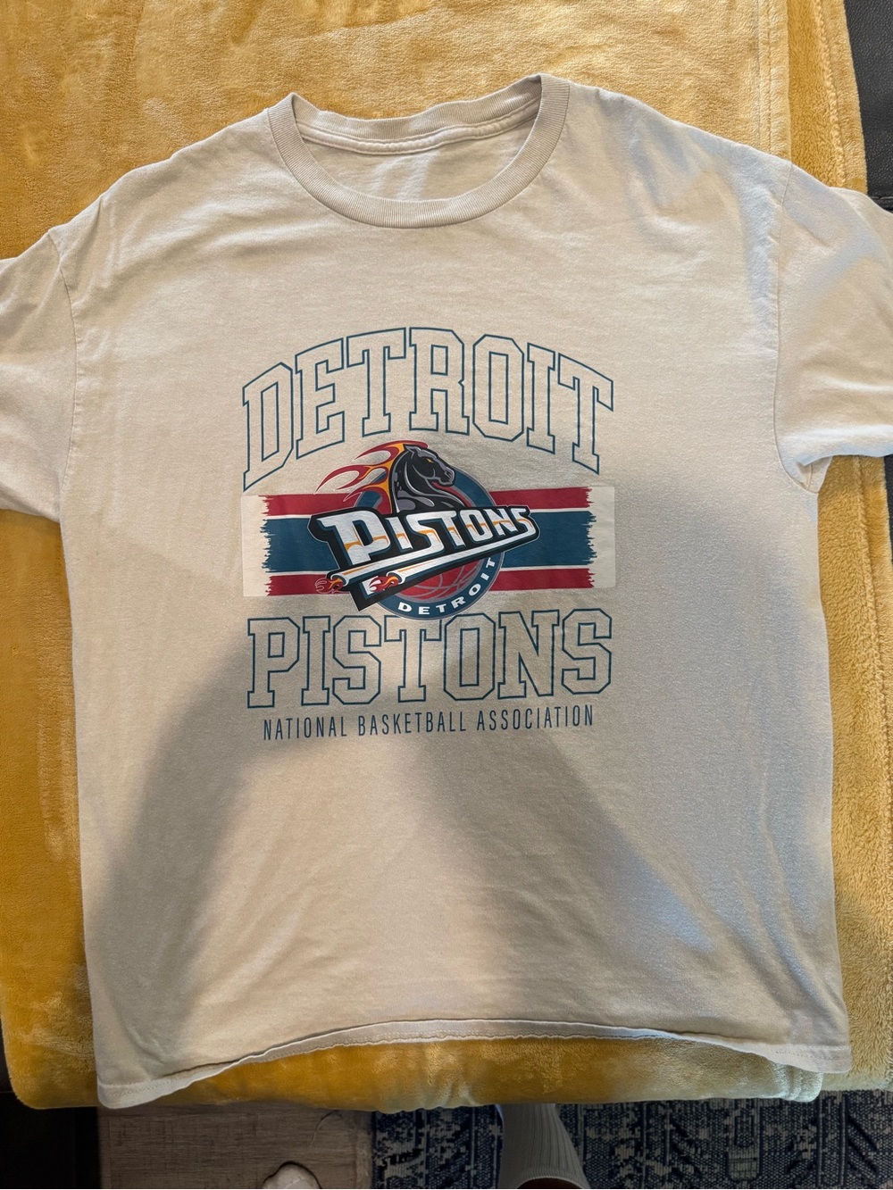 NBA Detroit Pistons White Graphic Tee with Red & Blue Logo